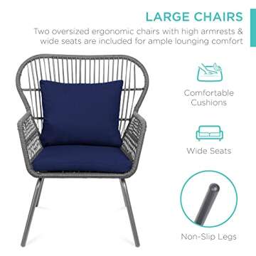 Best Choice Products 3-Piece Patio Conversation Bistro Set, Outdoor All-Weather Wicker Furniture for...