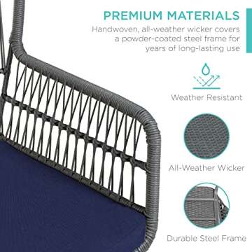 Best Choice Products 3-Piece Patio Conversation Bistro Set, Outdoor All-Weather Wicker Furniture for Porch, Backyard w/ 2 Wide Ergonomic Chairs, Cushions, Glass Top Side Table - Gray/Navy