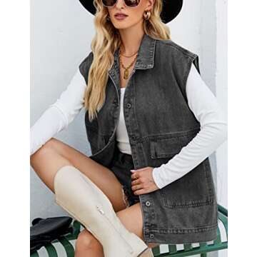 Zontroldy Denim Jean Vest for Women Oversized Sleeveless Button Down Denim Jean Vest Waistcoat Shack...