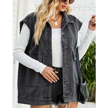 Zontroldy Denim Jean Vest for Women Oversized Sleeveless Button Down Denim Jean Vest Waistcoat Shacket Jacket (0170-BlackGray-S)