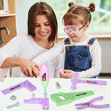 Kids Tool Set With Toy Drill and Box, Pretend Play Construction Toys Gift for Toddlers Girls Aged 3 ...