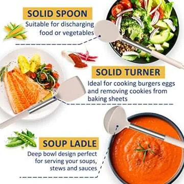 Silicone Cooking Utensil Set, Fungun Non-stick Kitchen Utensil 24 Pcs Cooking Utensils Set, Heat Resistant Cookware, Silicone Kitchen Tools Gift with Stainless Steel Handle (Khaki-24pcs) …