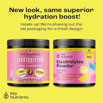 KEY NUTRIENTS Multivitamin Electrolytes Powder No Sugar - Fresh Pink Lemonade Electrolyte Powder - E...