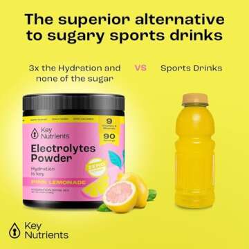 KEY NUTRIENTS Multivitamin Electrolytes Powder No Sugar - Fresh Pink Lemonade Electrolyte Powder - Endurance & Energy Supplement - Hydration Powder - No Calories - 90 Servings - Made in USA
