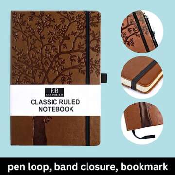 RICCO BELLO Faux Leather Lined Journal Notebook with Pen Holder