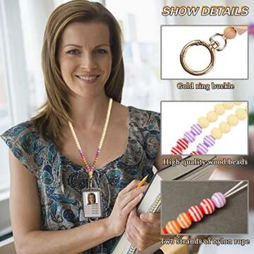 HPSEF Fashion Wooden Beaded Lanyard - Portable Teacher Lanyard for Keys, ID and Badges