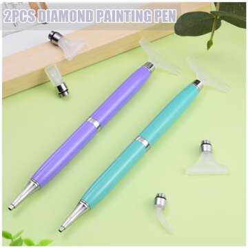 Benote Ergonomic Diamond Art Painting Pen, Metal Diamond Drill Pen Tools 5D Diamond Accessories Painting with Multi Replacement Pen Heads and Wax for DP Cross Stitch - Red