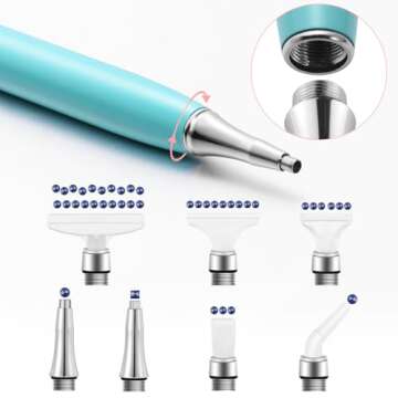 Benote Ergonomic Diamond Art Painting Pen, Metal Diamond Drill Pen Tools 5D Diamond Accessories Painting with Multi Replacement Pen Heads and Wax for DP Cross Stitch - Red