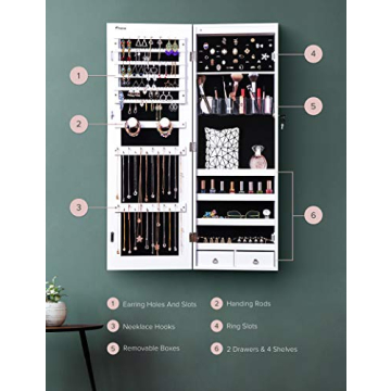 Nicetree 8 LEDs Mirror Jewelry Cabinet for Organizing