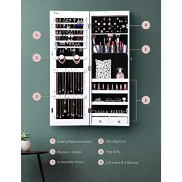 Nicetree 8 LEDs Mirror Jewelry Cabinet for Organizing
