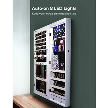 Nicetree 8 LEDs Mirror Jewelry Cabinet for Organizing