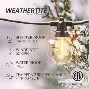 Brightech Ambience Pro Super Bright Solar - 27Ft Remote Control Outdoor String Lights with 12 Shatte...