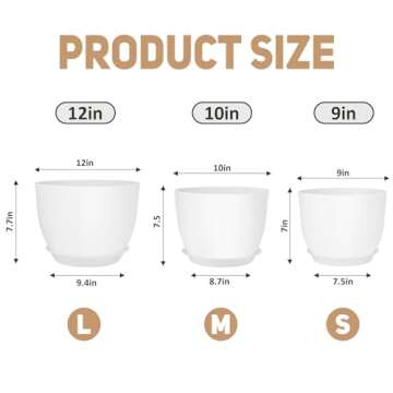 YNNICO Plant Pots 12/10/9 inch Set of 3 - Versatile Planters for Indoor & Outdoor Gardening