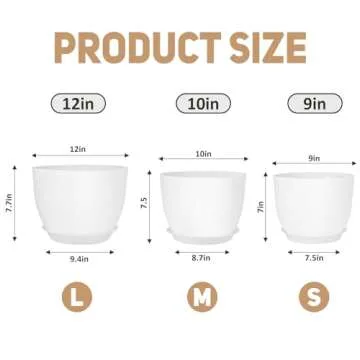 YNNICO Plant Pots 12/10/9 inch Set of 3 - Versatile Planters for Indoor & Outdoor Gardening