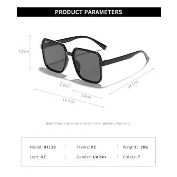 EkeNoz Retro Large Square Frame Men And Women Sunglasses Fashion Outdoor Holiday Trendy UV400 Sunglasses Gift (Color : B, Size : 1)