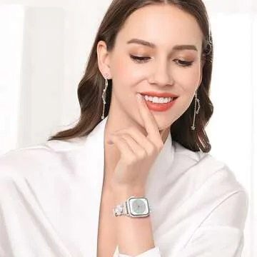 Wipalor Four-Leaf Clover Band for Apple Watch Bands 42mm 41mm 40mm 38mm, Lightweight for Women, Easy Adjustable Bracelet, Shiny Diamond Jewelry Metal Strap for iWatch Series 10 9 8 7 6 5 4 3 SE-Silver