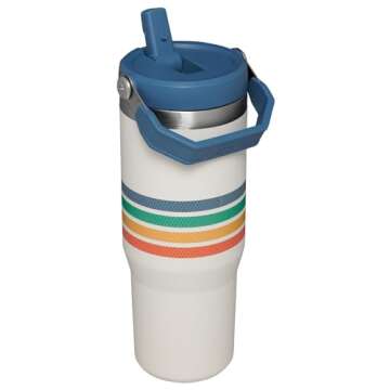 Stanley IceFlow Stainless Steel Tumbler - Vacuum Insulated Water Bottle for Home, Office or Car Reusable Cup with Straw Leak Resistant Flip Cold for 12 Hours or Iced for 2 Days, Cream Stripe, 30OZ