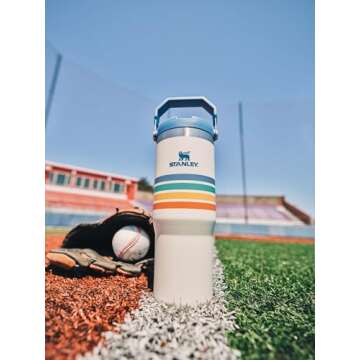 Stanley IceFlow Stainless Steel Tumbler - Vacuum Insulated Water Bottle for Home, Office or Car Reusable Cup with Straw Leak Resistant Flip Cold for 12 Hours or Iced for 2 Days, Cream Stripe, 30OZ