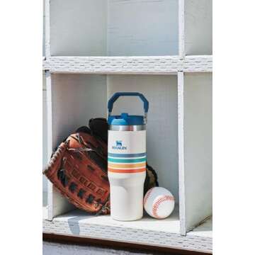 Stanley IceFlow Stainless Steel Tumbler - Vacuum Insulated Water Bottle for Home, Office or Car Reusable Cup with Straw Leak Resistant Flip Cold for 12 Hours or Iced for 2 Days, Cream Stripe, 30OZ