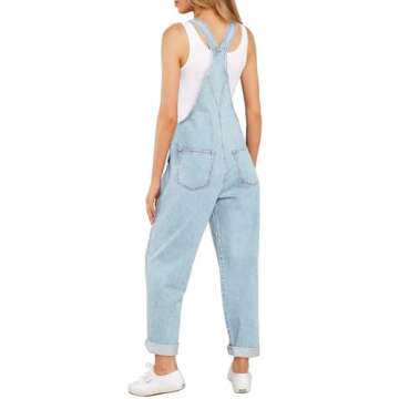Vetinee Women's Azure Glow Adjustable Straps Pockets Boyfriend Denim Bib Overalls Jeans Pants X-Larg...