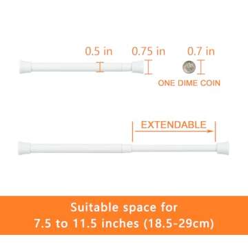 KXLIFE 2 Pack Small Spring Tension Curtain Rod 7.5 to 11.5 Inch, Thin Tension Rod No Drill for Windo...