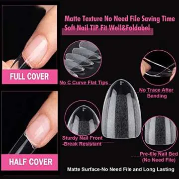 UNA GELLA Short Almond Round Fake Nails 216pcs Short Almond Press on Nails Pre-shape Short Almond Oval Gel Nail Tips for Full Cover Acrylic Short Round Nails False Nails For Nail Extension 12 Sizes
