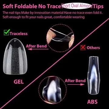 UNA GELLA Short Almond Round Fake Nails 216pcs Short Almond Press on Nails Pre-shape Short Almond Oval Gel Nail Tips for Full Cover Acrylic Short Round Nails False Nails For Nail Extension 12 Sizes