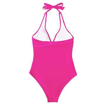 SUUKSESS Women Sexy Tummy Control One Piece Swimsuits Halter Push Up Monokini Bathing Suits (Hot Pink, M)