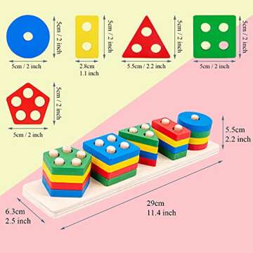Montessori Toys for 2 3 Year Old Boy Girl, Wooden Sorting & Stacking Toys for Toddlers, Shape Sorter...