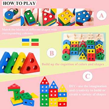 Montessori Wooden Sorting Toys for Toddlers Age 2-3