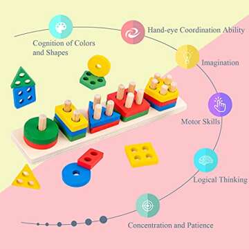 Montessori Wooden Sorting Toys for Toddlers Age 2-3