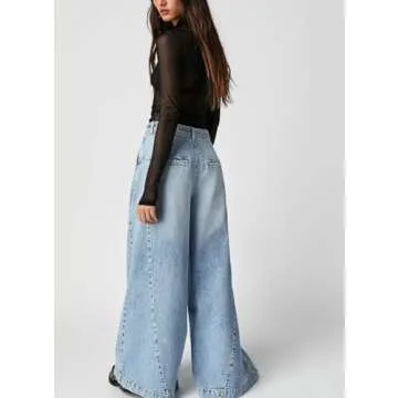 chouyatou Women's Boyfriend Denim Cargo Pants Y2K Baggy Wide Leg Casual Dressy Jeans Culottes (Small, Light Blue)