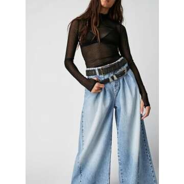 chouyatou Women's Boyfriend Denim Cargo Pants Y2K Baggy Wide Leg Casual Dressy Jeans Culottes (Small, Light Blue)