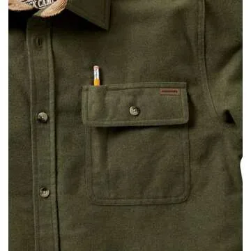 Legendary Whitetails Men's Standard Buck Camp Flannel, Long Sleeve Plaid Button Down Casual Shirt, Corduroy Cuffs, Army, X-Large