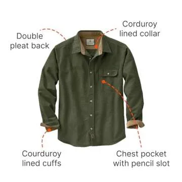 Legendary Whitetails Men's Standard Buck Camp Flannel, Long Sleeve Plaid Button Down Casual Shirt, Corduroy Cuffs, Army, X-Large