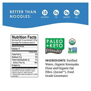 Better Than Pasta Spaghetti - Certified USDA Organic, Vegan, Gluten-Free, Non-GMO, Konjac, ZERO Net Carbs, Paleo, Keto and Diabetic Friendly, Shirataki, Fully Cooked, Low Calorie, 14 Ounces (6 Pack)