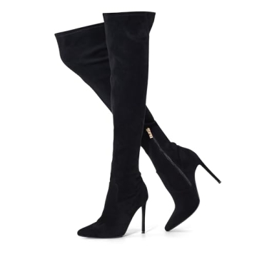 GENSHUO Stylish OTK Boots in Black Suede for Women