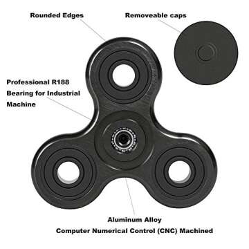 Vivahouse Fidget Spinner | Hand Spinner Stress and Anxiety Relief Toy | ADHD, Autism, ADD | Promotes Calming Clarity and Focus | Quiet, Spinning Aluminum Alloy Gadget | Pocket Size (Midnight Black)