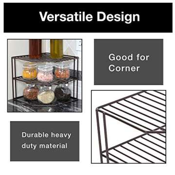 Smart Design 3-Tier Kitchen Corner Shelf Rack - Steel Wire Frame - Rust Resistant Finish - for Cups, Dishes, Cabinet & Pantry Organization - Kitchen (9 x 8 Inch) [Bronze]