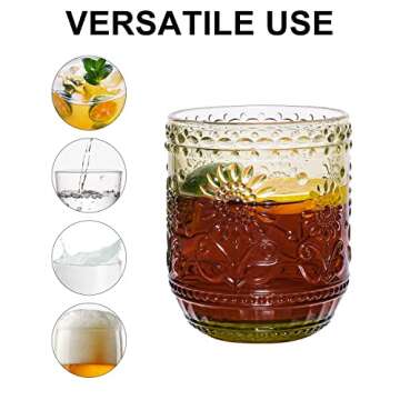 Vintage Textured Green Drinking Glasses Set of 4 12 oz