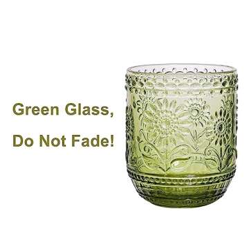 Vintage Textured Green Drinking Glasses Set of 4 12 oz