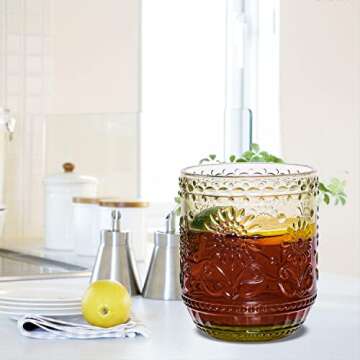 Vintage Textured Green Drinking Glasses Set of 4 12 oz