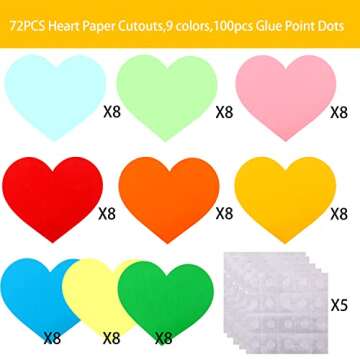 MAMUNU 72 PCS Large Heart Paper Cutouts, Assorted 9 Colors Heart Cutouts Cardstock Bulk Classroom Wa...