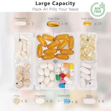 FYY Daily Pill Organizer, 7 Compartments Portable Pill Case Travel Pill Organizer,[Folding Design] P...