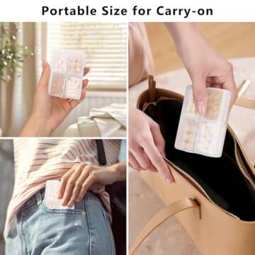 FYY Daily Pill Organizer, 7 Compartments Portable Pill Case Travel Pill Organizer,[Folding Design] Pill Box for Purse Pocket to Hold Vitamins,Cod Liver Oil,Supplements and Medication-Clear