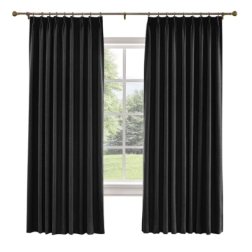 TWOPAGES 52 W x 96 L inch Pinch Pleat Darkening Drape Faux Linen Curtain with Blackout Lining Draper...