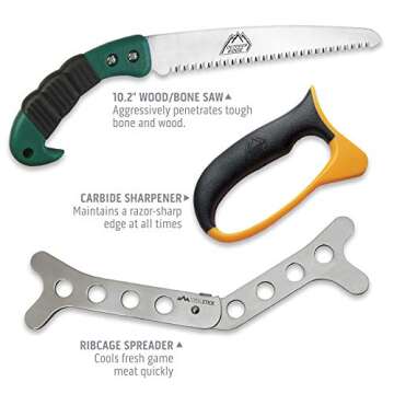 OUTDOOR EDGE Game Processor 12-Piece Hunting Knife Set | Caping & Boning Knives, Skinning Knife, Bone Saw, Game Shears, Knife Sharpener & Rib Spreader in Hard Case | Butcher Knife Set for Deer & Elk