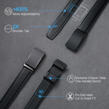 SENDEFN Men's Leather Ratchet Slide Belt - Trim to Fit