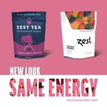 Zest 135mg High Caffeine Energy Loose Leaf Blend - Superberry Samba Green Tea - 4 Oz - Hot or Iced -...