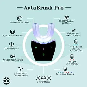 AutoBrush Adults Complete Oral Health System - Whole Mouth Toothbrush, Dental-Grade Teeth Whitening, and Therapeutic Red Gum Light All-in-one Tool (Black)